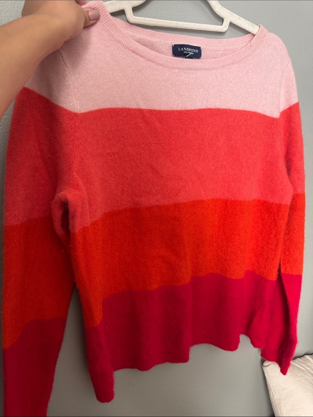 Lands' End Women's Striped Scoop-Neck Sweater in Cream, Pink, Orange, Red